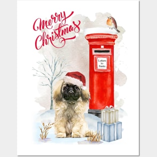 Pekingese Merry Christmas Santa Dog Posters and Art